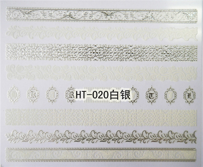 HT020 white silver nail sticker