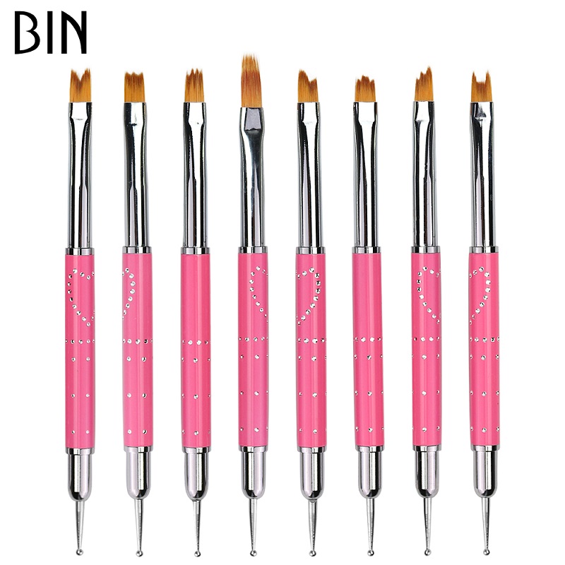 pink double head nail brush sets