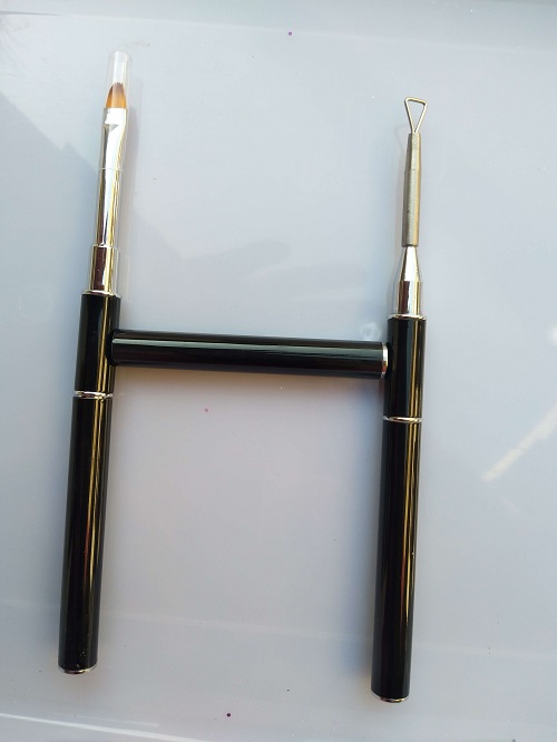Metal barrel double-end pen (round head brush + nail remover)