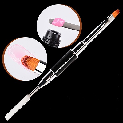 2 in 1 nail brush with 2 hear for brush and pusher